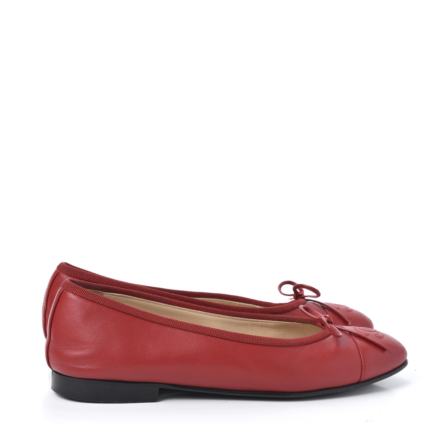 Lambskin Cap Toe Ballerina Flats 36 Red