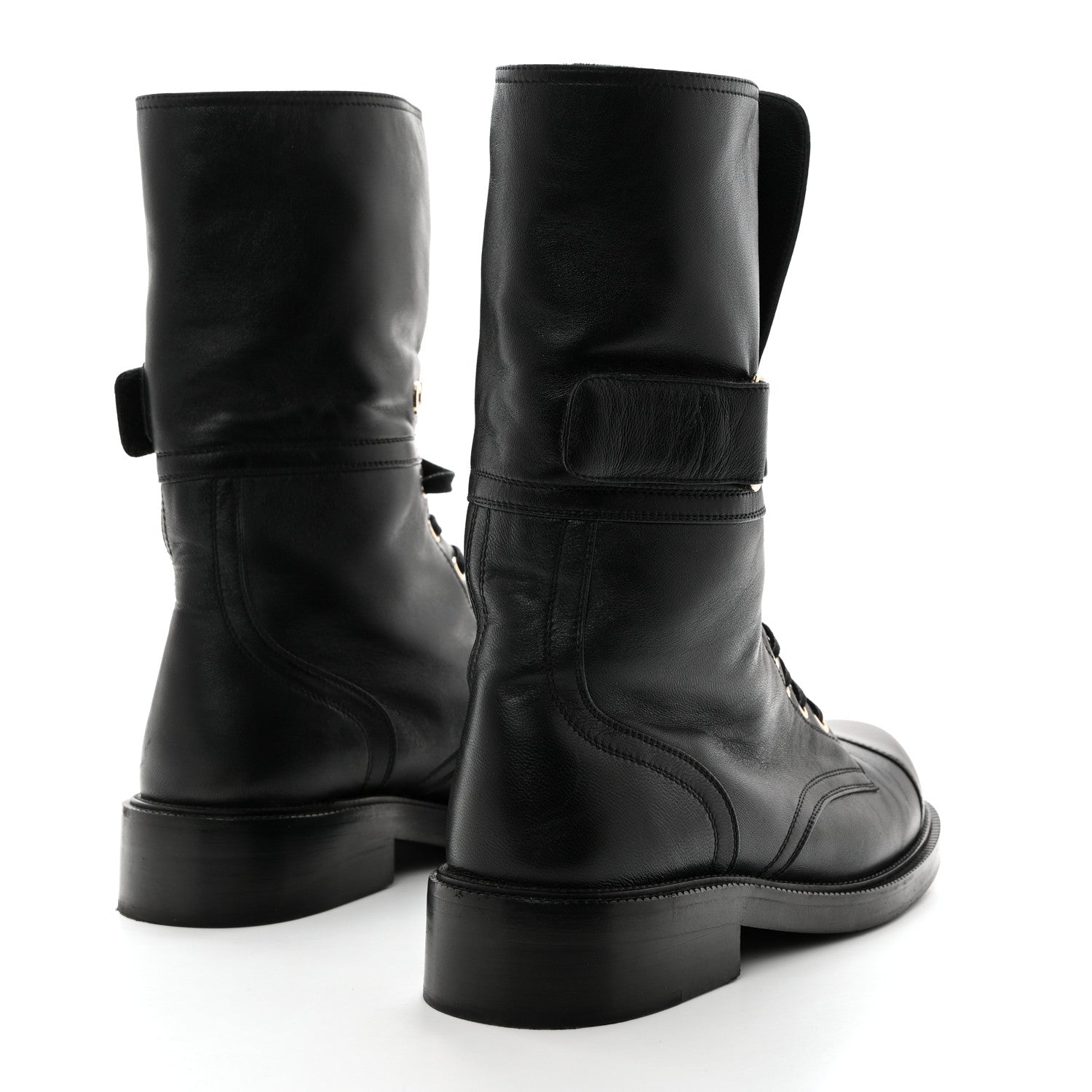 Chanel Shiny Calfskin Lace Up Combat Boots 41 Black 4 of 8