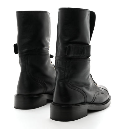 Chanel Shiny Calfskin Lace Up Combat Boots 41 Black 4 of 8