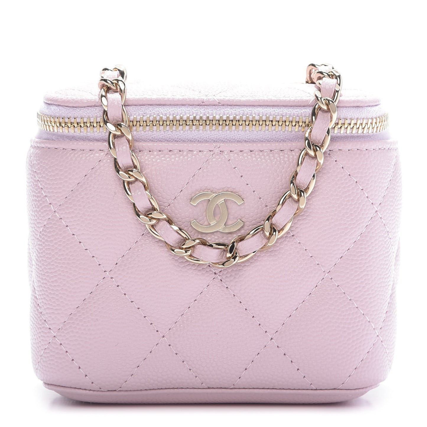 Caviar Quilted Mini Vanity Case With Chain Light Pink