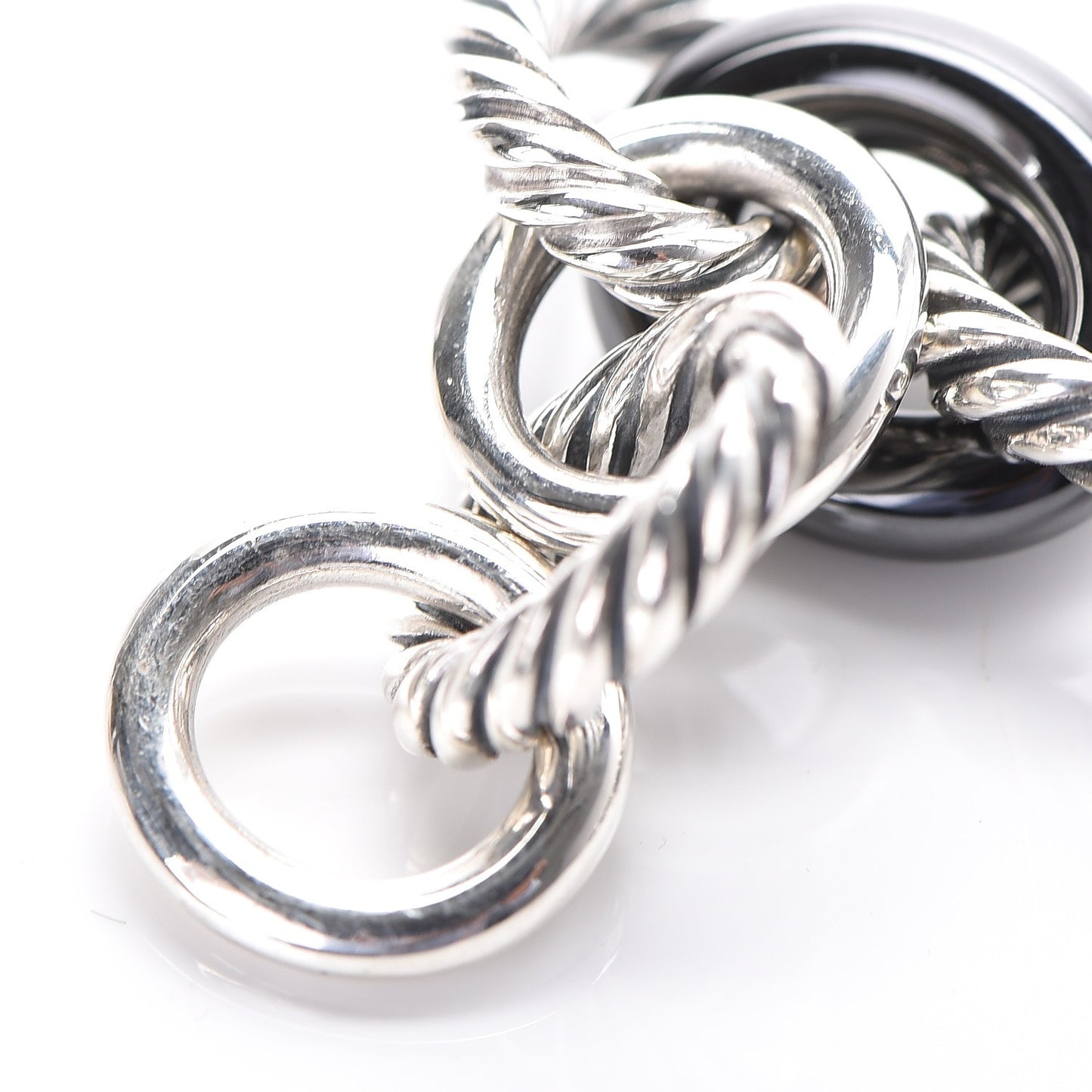 Sterling Silver Ceramic 13mm Large Oval Link Bracelet Black