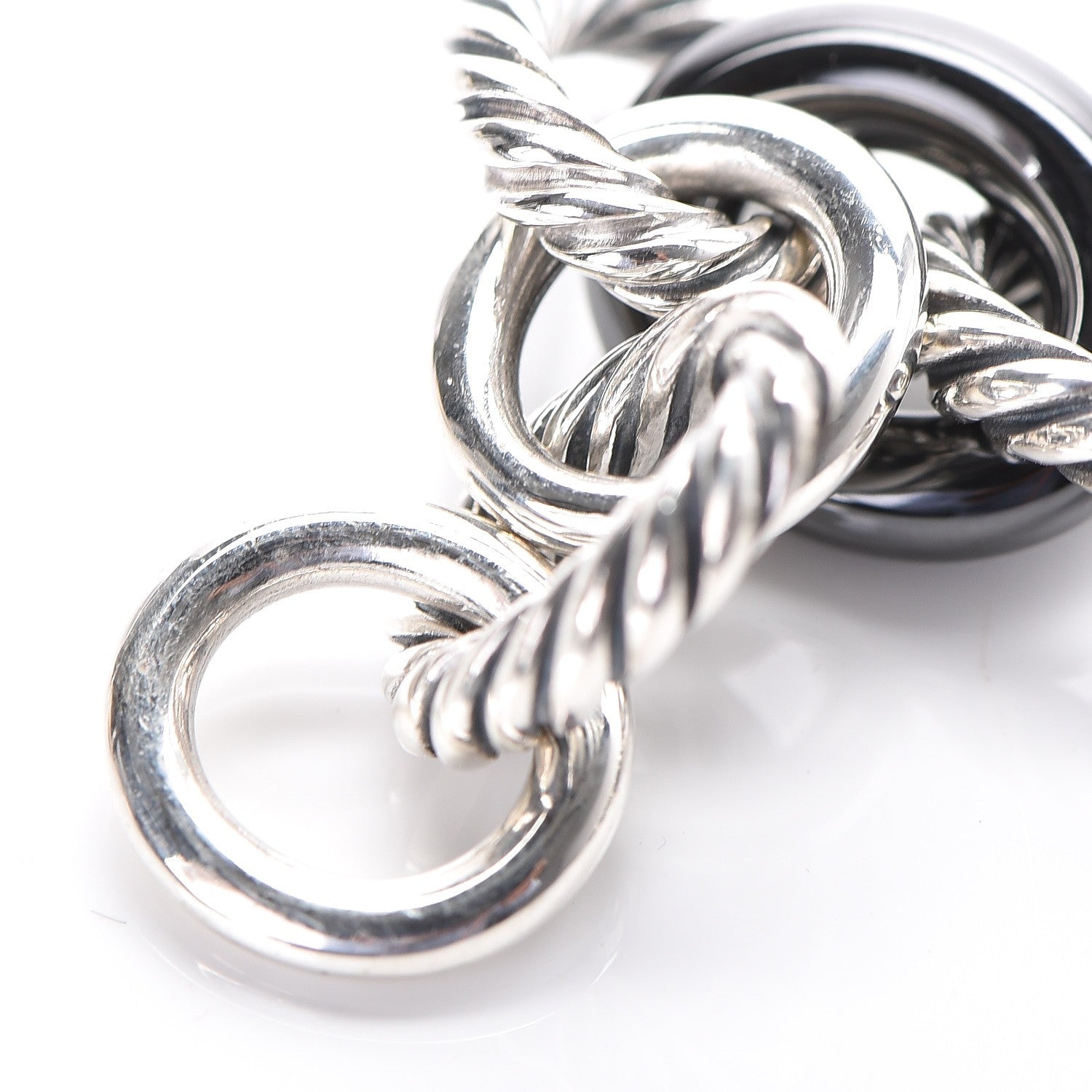 David Yurman Sterling Silver Ceramic 13mm Large Oval Link Bracelet Black 5 of 5