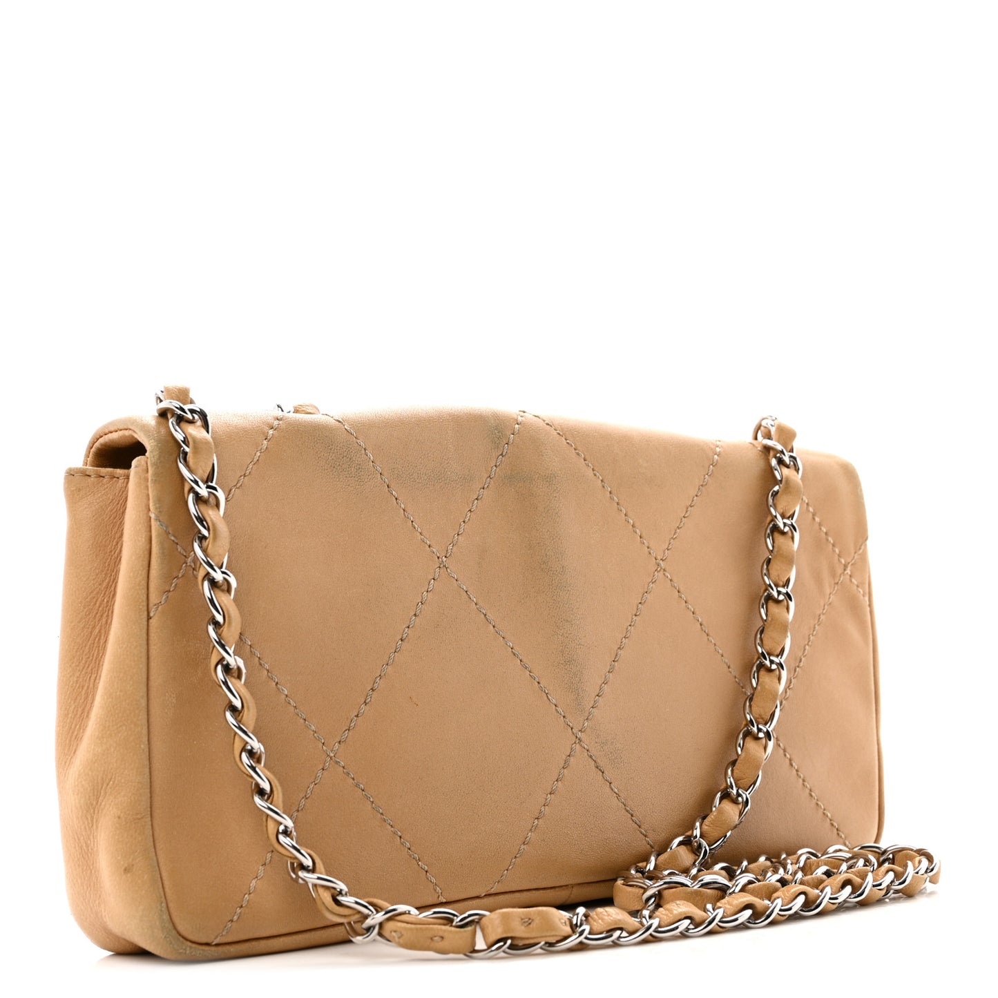 Lambskin Diamond Stitched CC CC East West Flap Beige