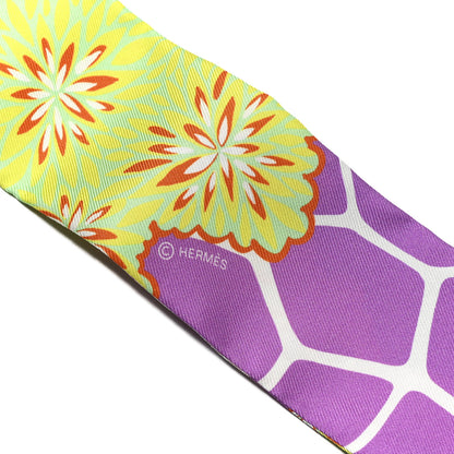 Hermes Silk The Three Graces Twilly Canard Mauve Jaune Fluo 4 of 4