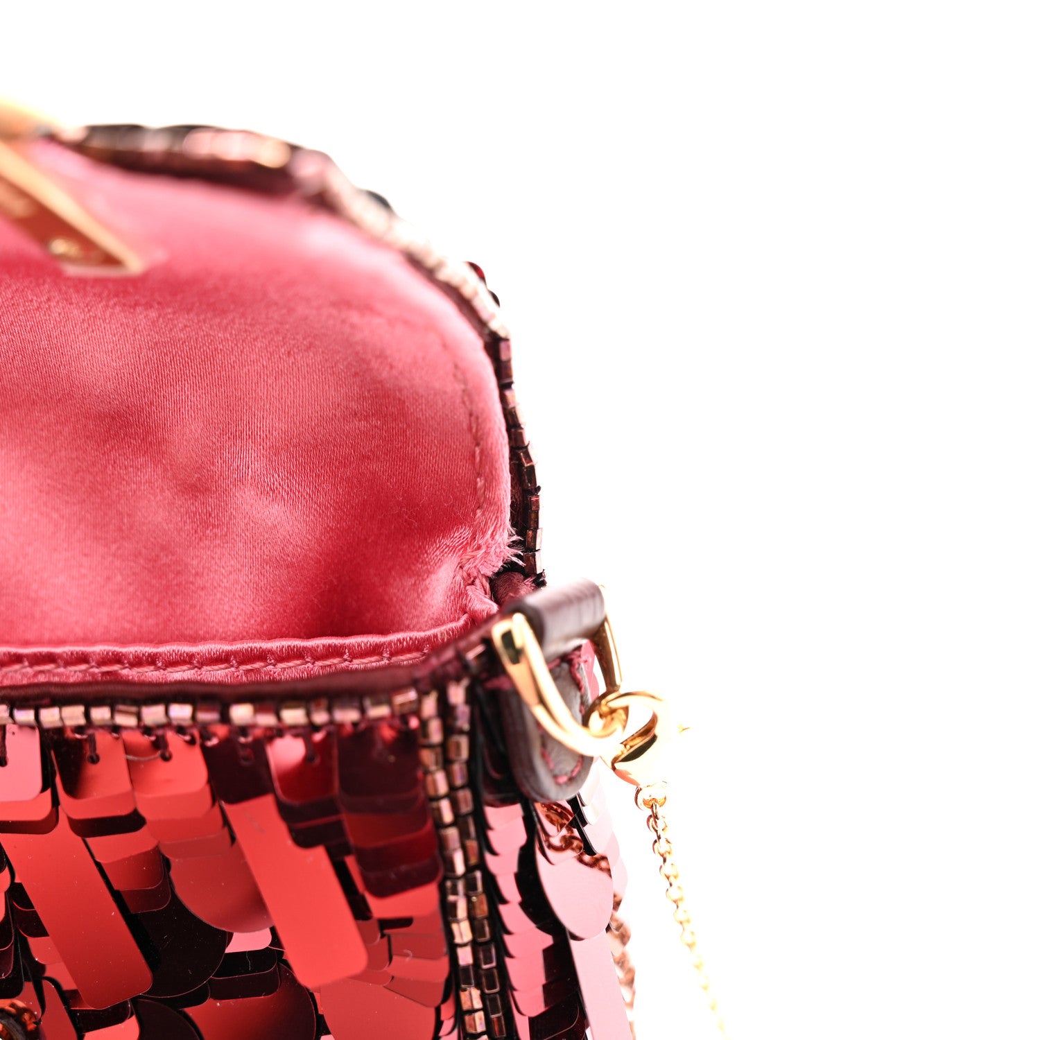 Fendi Sequin Paillettes Shiny Nappa Sex and the City Nano Maxi Buckle Baguette Charm Granata 10 of 10