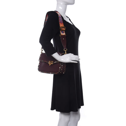 Valentino Garavani Calfskin Enchanted Wonderland Medium Guitar Strap Rockstud Rolling Flap Saddle Bag Rubin 2 of 9