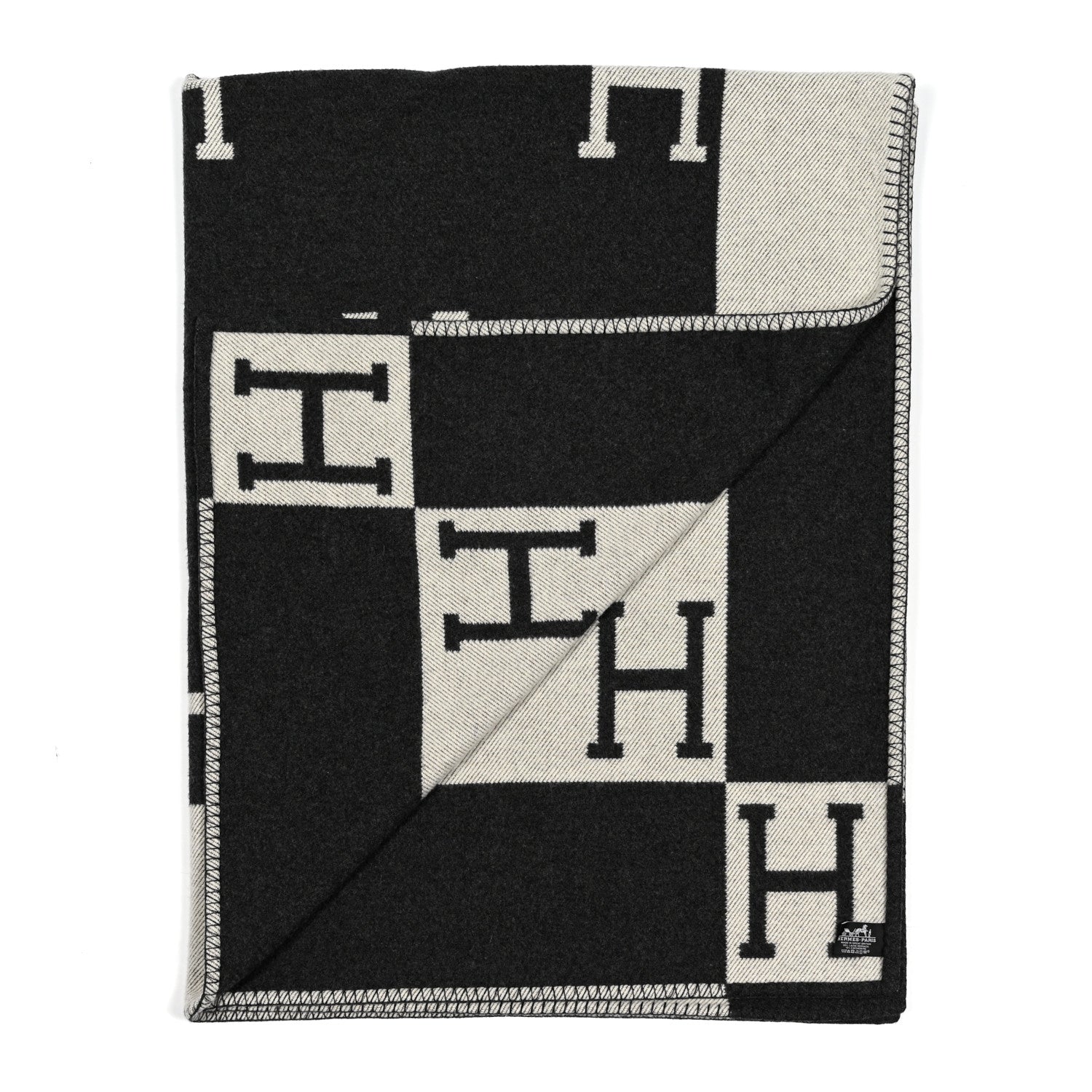 Hermes Wool Cashmere Avalon Blanket Ecru Gris Fonce 2 of 3