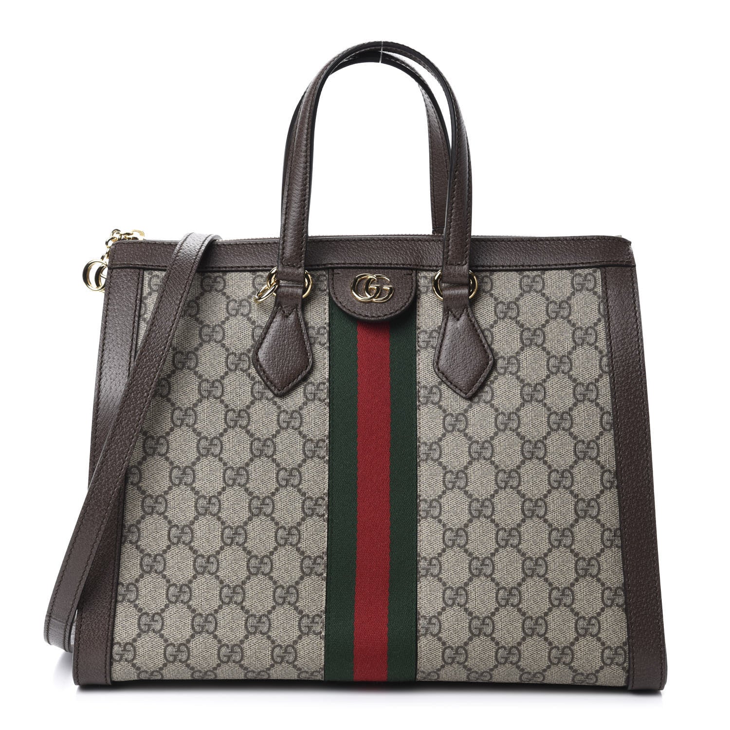 Gucci GG Supreme Monogram Web Medium Ophidia Tote Bag Brown 1 of 10