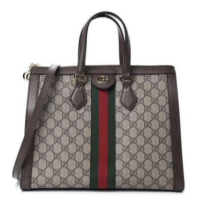 Gucci GG Supreme Monogram Web Medium Ophidia Tote Bag Brown 1 of 10