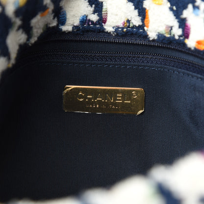 Chanel Tweed Quilted Medium Chanel 19 Flap Ecru Navy Blue Multicolor 6 of 10