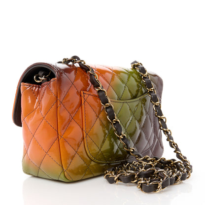 Chanel Shaded Patent Calfskin Quilted Mini Rectangular Flap Green Orange Dark Brown 3 of 11