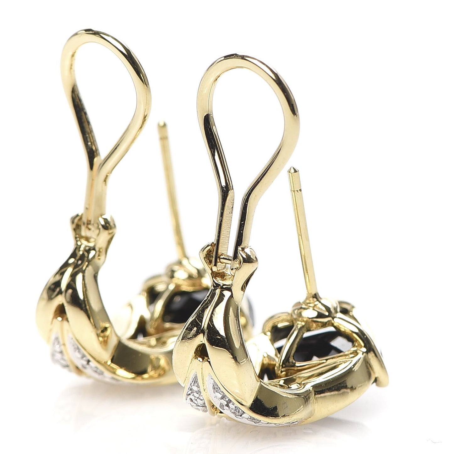 18K Yellow Gold Diamond Black Onyx Modern Chain Magic Cut Buddha Belly Earrings