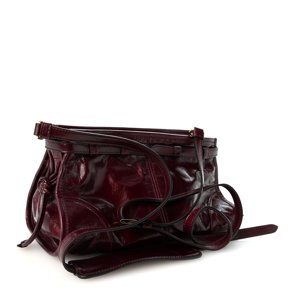 Prada Glossy Calfskin Triangle Small Bonnie Shoulder Bag Bordeaux 3 of 10