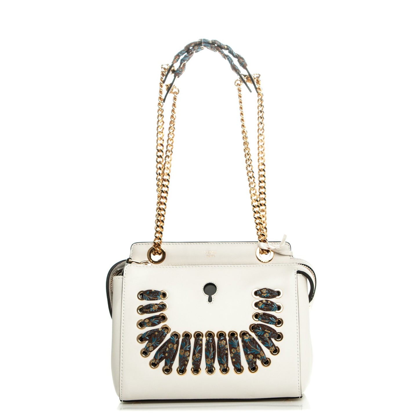 Vitello Baltico Ribbon Lace Up Floral Small DotCom Click Chain Satchel White Multicolor