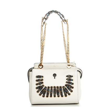 Fendi Vitello Baltico Ribbon Lace Up Floral Small DotCom Click Chain Satchel White Multicolor 1 of 22
