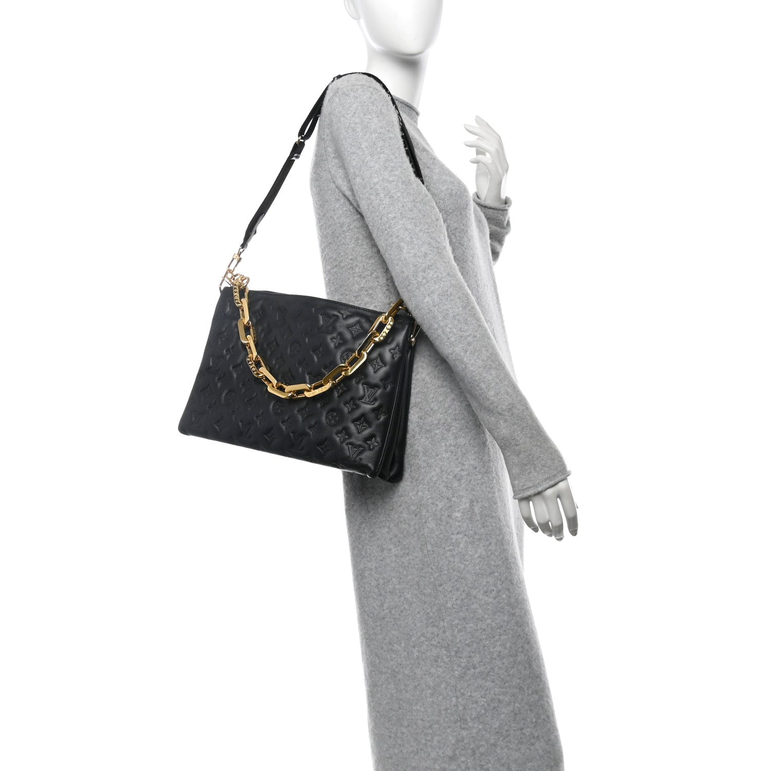 Louis Vuitton Lambskin Embossed Monogram Coussin MM Black 2 of 9