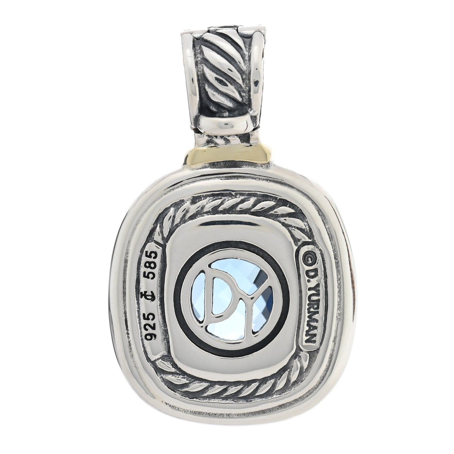 Sterling Silver 14K Yellow Gold Blue Topaz 12mm Albion Enhancer Pendant