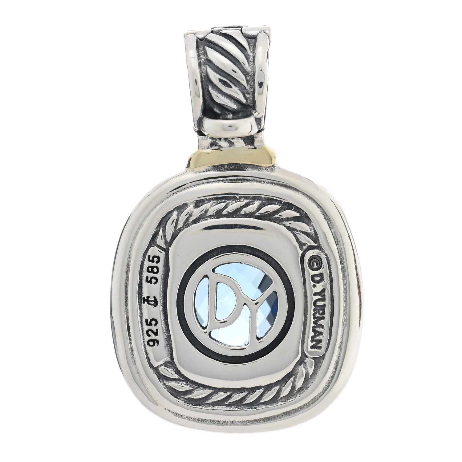 David Yurman Sterling Silver 14K Yellow Gold Blue Topaz 12mm Albion Enhancer Pendant 3 of 3
