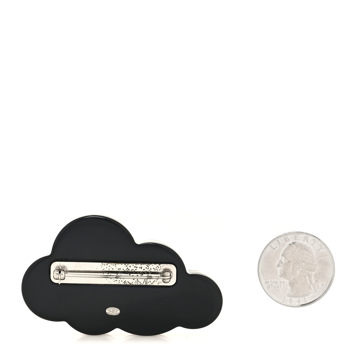 Chanel Glittered Resin Crystal Pearl CC Cloud Brooch Black Silver 2 of 4