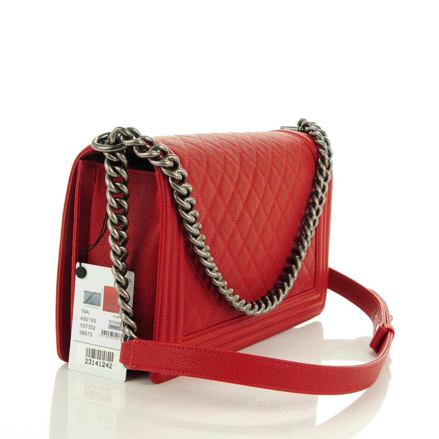 Caviar Quilted New Medium Boy Flap Red