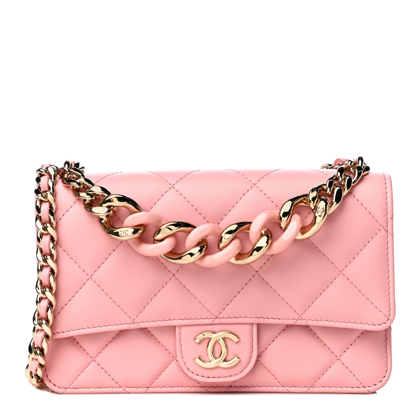 Lambskin Quilted Elegant Chain Wallet On Chain WOC Pink