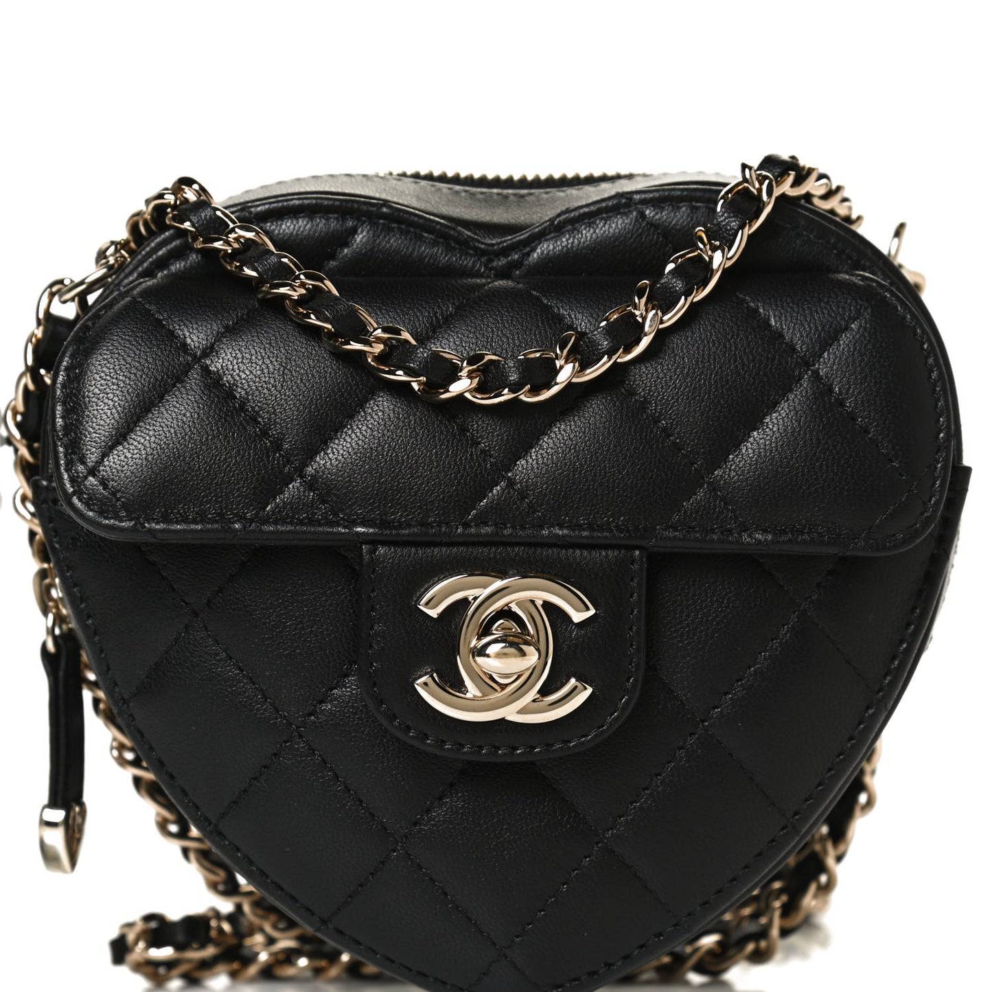Lambskin Quilted CC In Love Heart Clutch With Chain Black