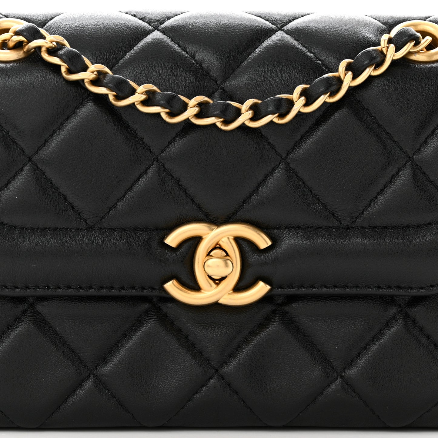 Shiny Lambskin Quilted Mini Flap Black