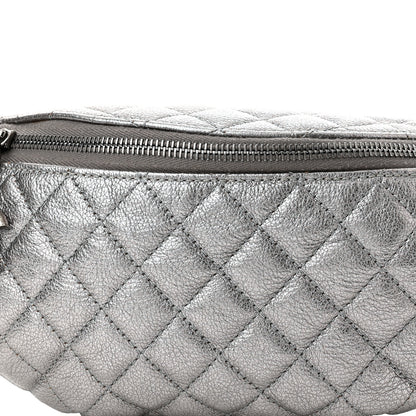 Chanel Metallic Calfskin Quilted Banane Waist Bag Fanny Pack Silver 8 of 12