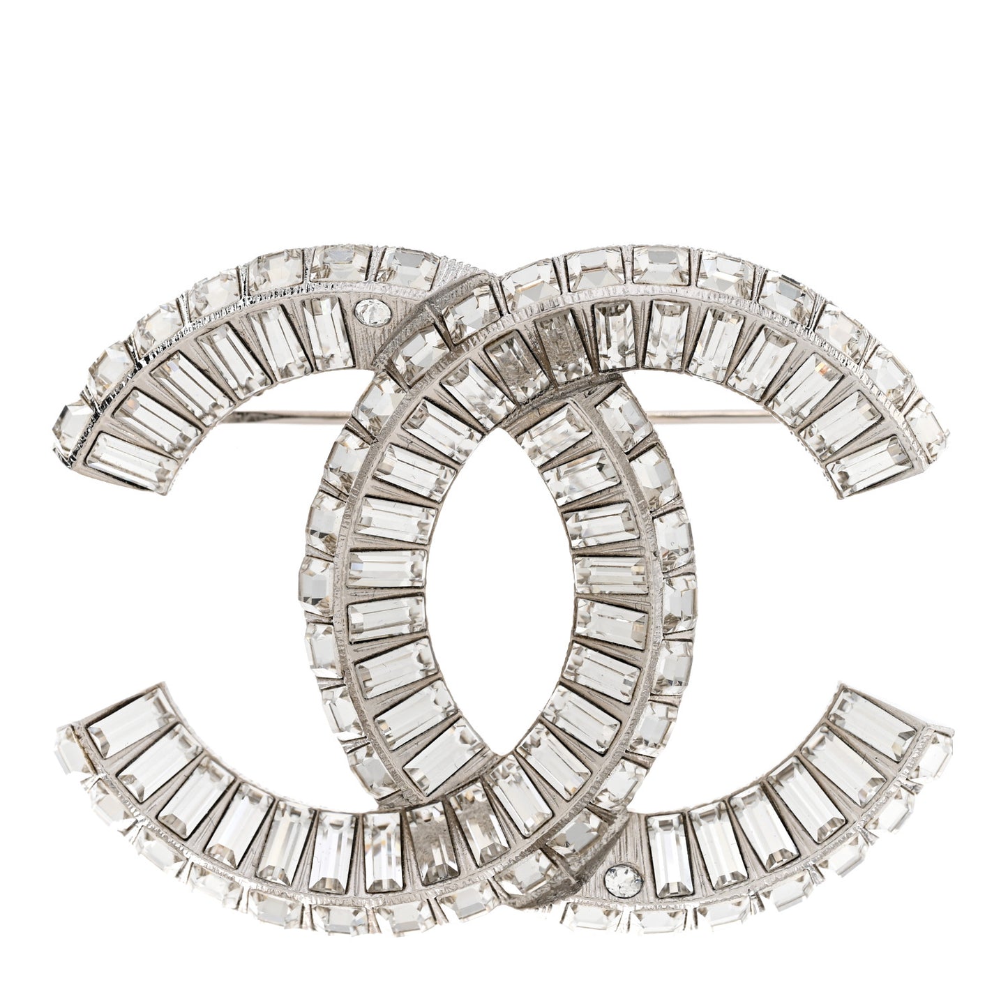 Baguette Crystal CC Brooch Silver
