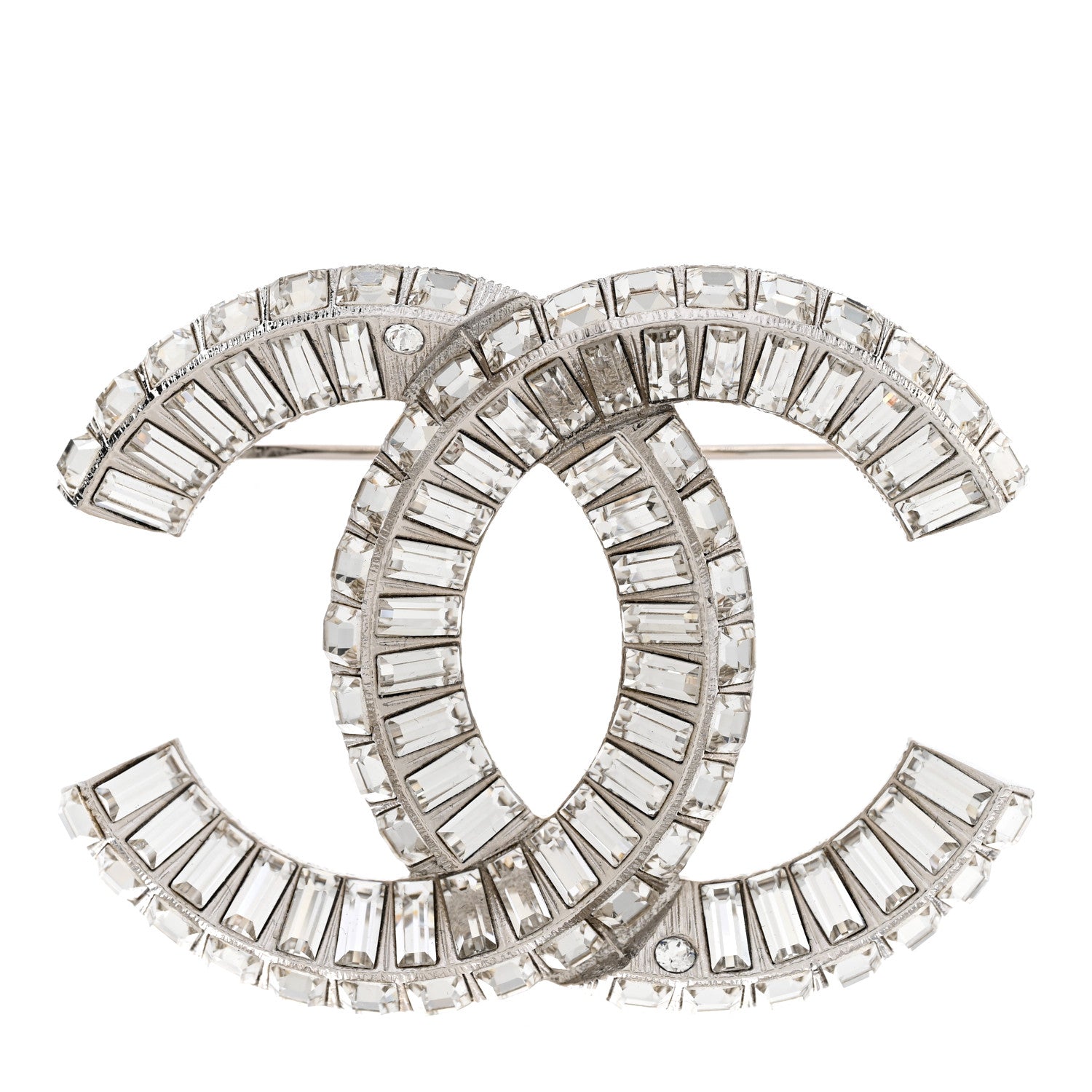 Chanel Baguette Crystal CC Brooch Silver 1 of 8