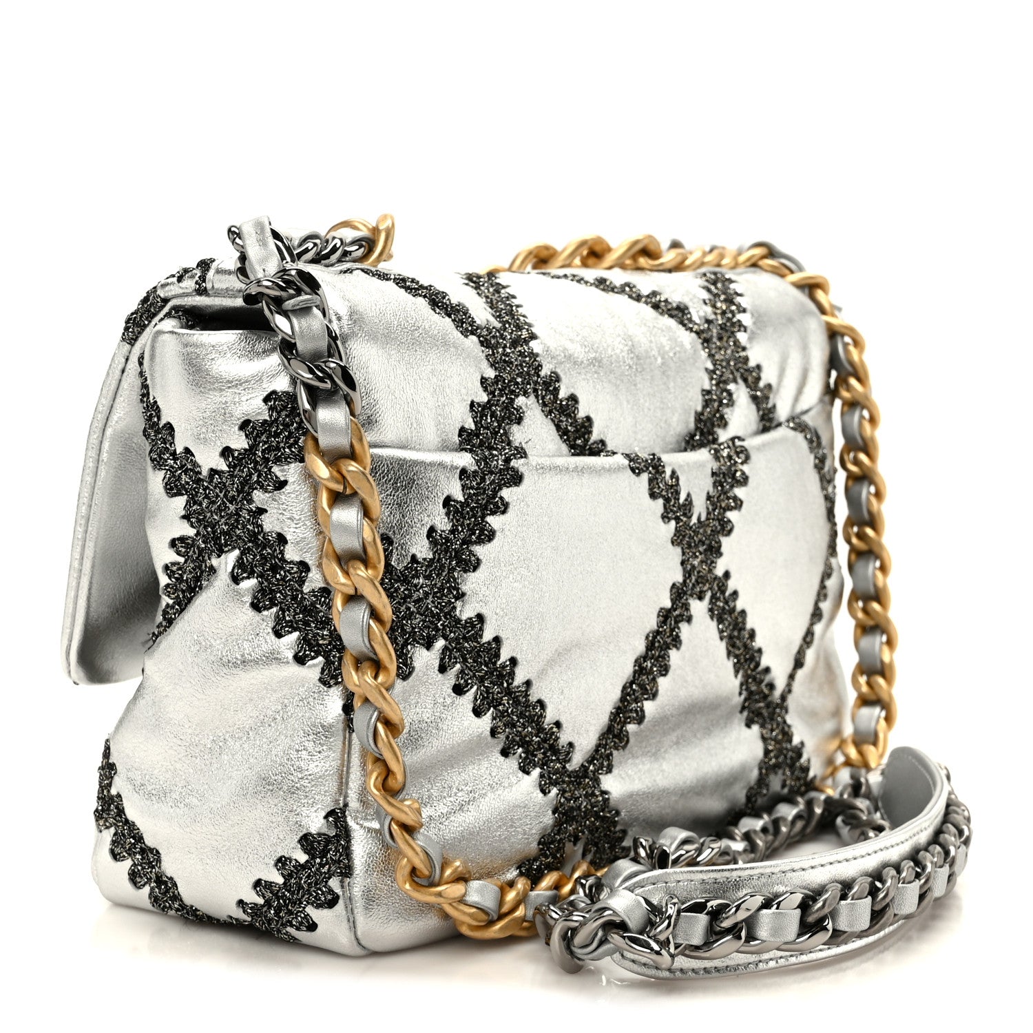 Chanel Metallic Calfskin Crochet Medium Chanel 19 Flap Silver 3 of 10
