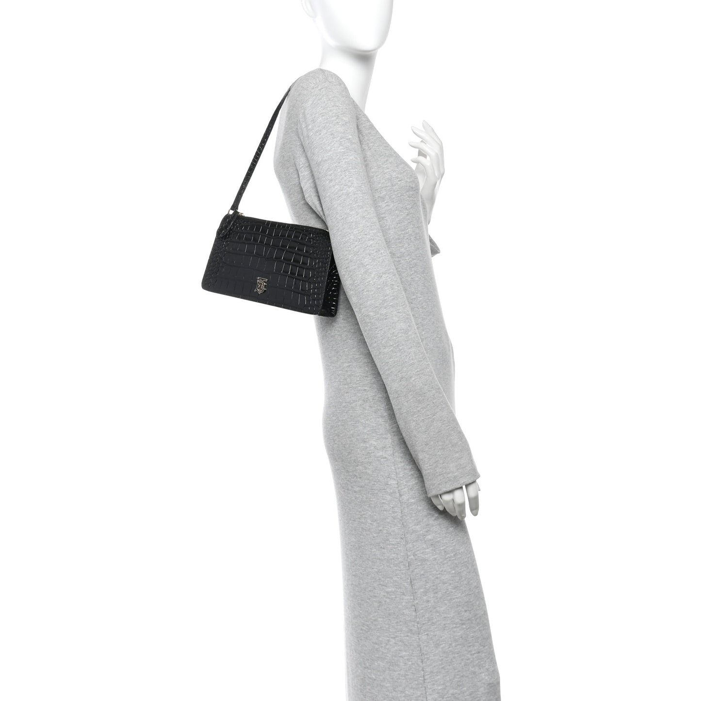 Calfskin Alligator Embossed Mini TB Shoulder Bag Black