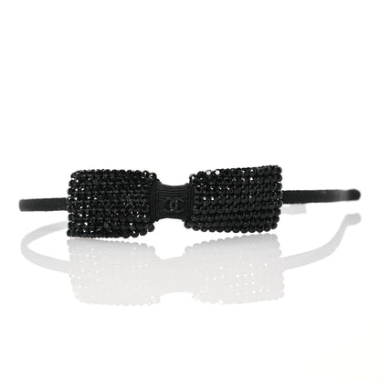 Chanel Silk Crystal CC Bow Headband Black 4 of 5