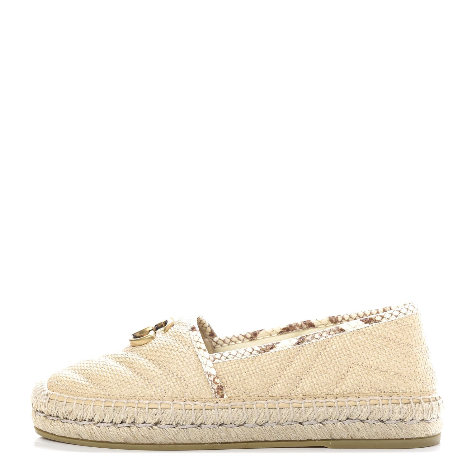 Gucci Straw Elaphe Matelasse GG Marmont Espadrilles 37 Natural Cream Brown 1 of 11