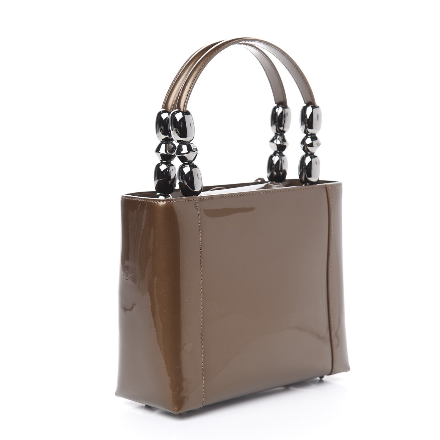Christian Dior Patent Beaded Malice Tote Brown 3 of 12