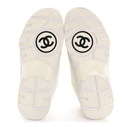 Chanel Suede Calfskin Fabric CC Sneakers 38.5 White 12 of 16