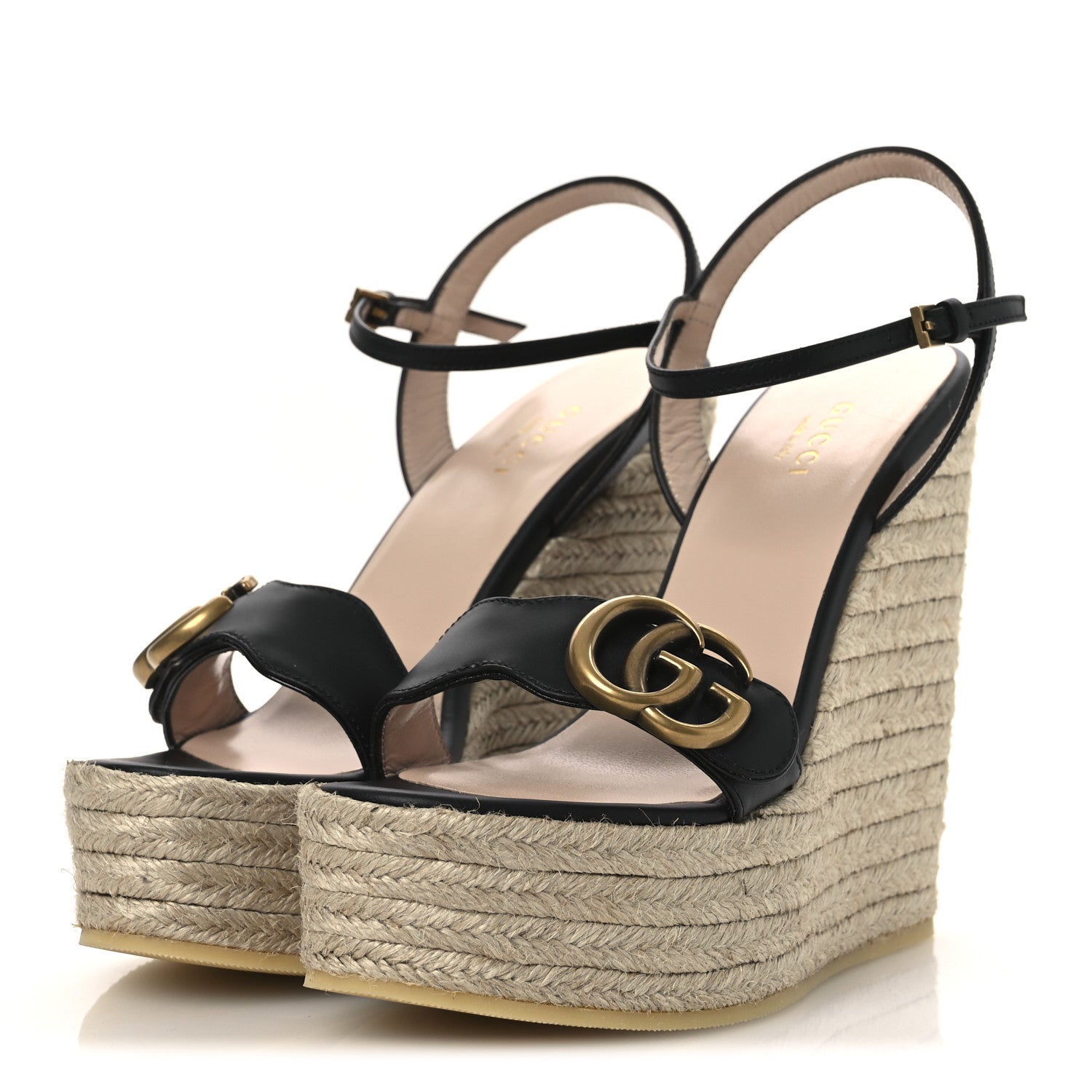 Gucci Nappa Matelasse GG Marmont Slingback Platform 45/130mm Espadrille Wedges 36 Black 4 of 11