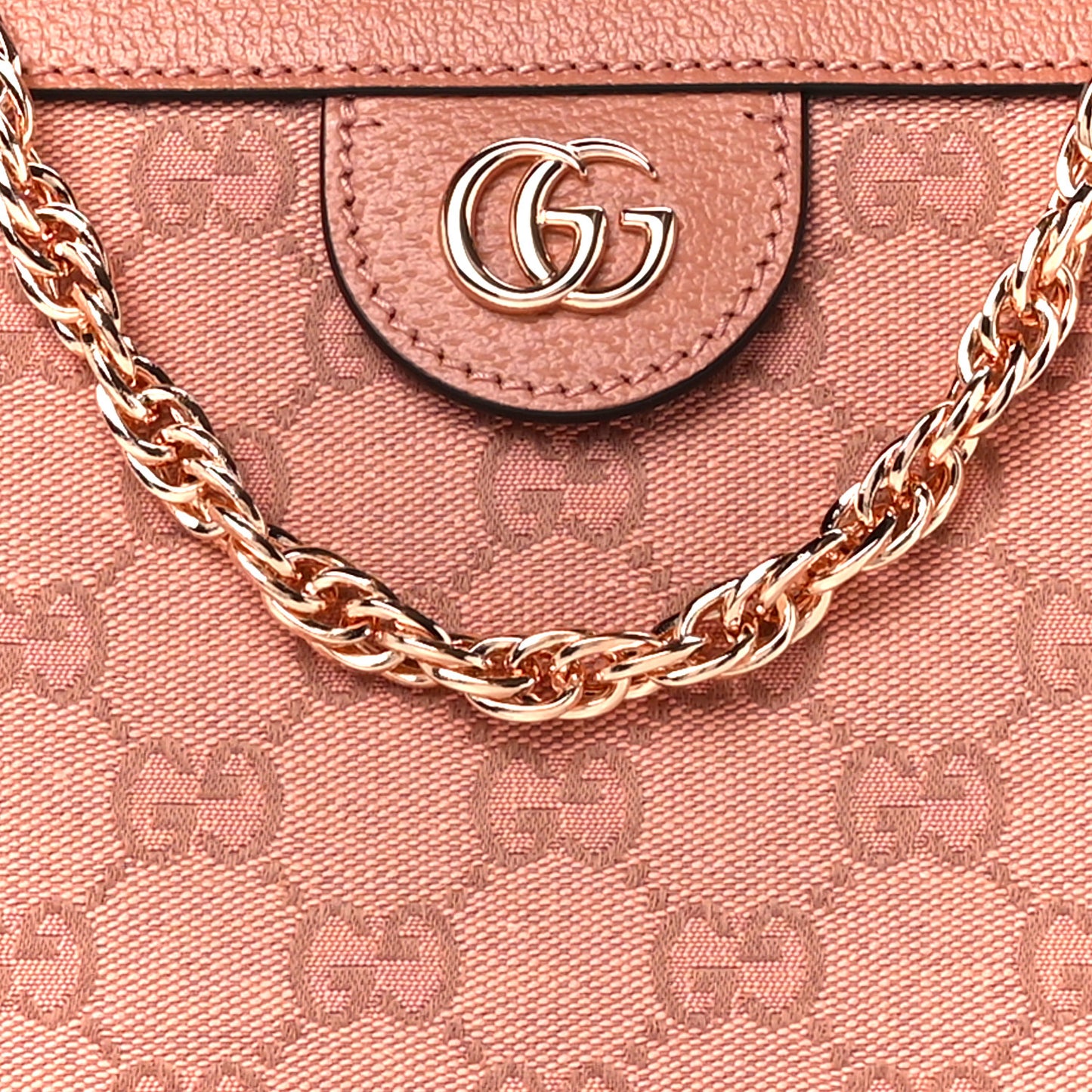 Monogram Textured Dollar Calfskin Small Ophidia Chain Shoulder Bag Cloche Rose Pink