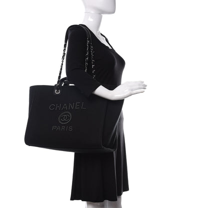 Chanel Canvas Pearl Medium Deauville Tote Black 2 of 10