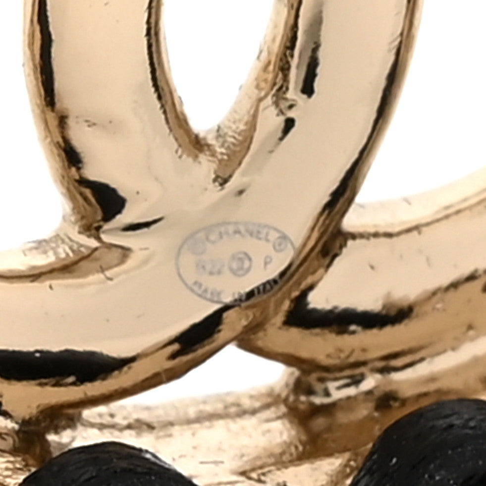 Lambskin CC Chain Hoop Earrings Black Gold