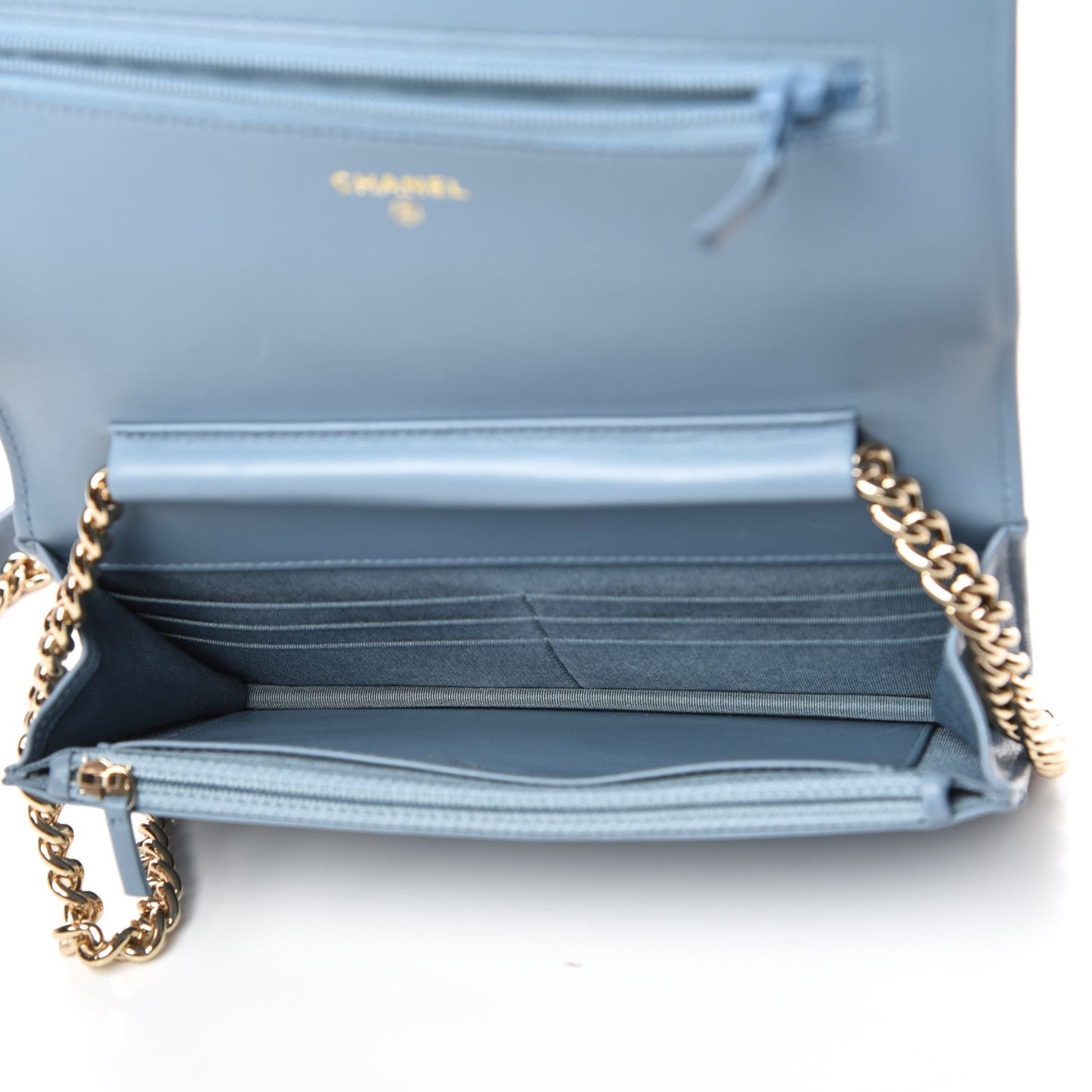 Lambskin Quilted Boy Wallet On Chain WOC Blue