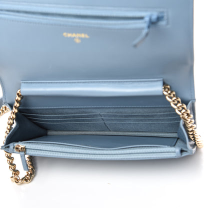 Chanel Lambskin Quilted Boy Wallet On Chain WOC Blue 5 of 14