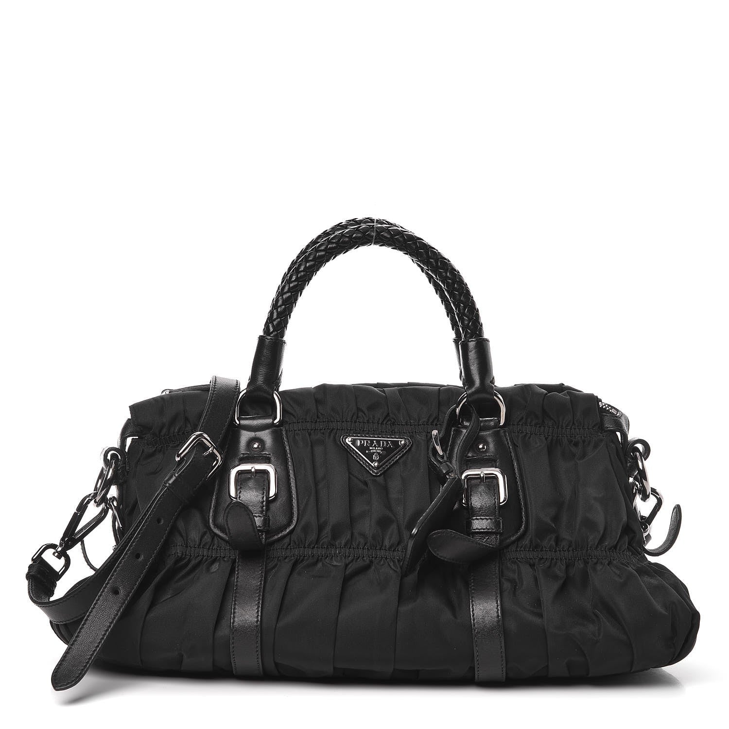Prada Tessuto Nylon Nappa Braided Gaufre Shopping Satchel Black 1 of 10