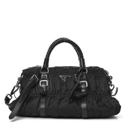 Prada Tessuto Nylon Nappa Braided Gaufre Shopping Satchel Black 1 of 10