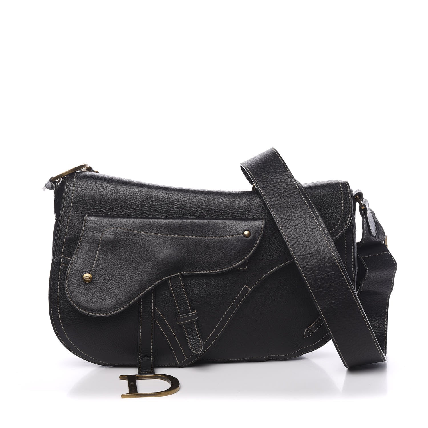 Christian Dior Grained Calfskin Double Saddle Bag Black 1 of 11