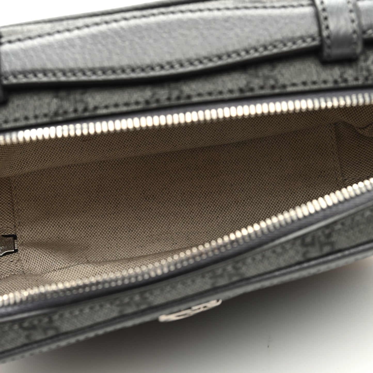 GG Supreme Monogram Textured Dollar Calfskin Small Ophidia Top Handle Shoulder Grey Black Graphite Grey
