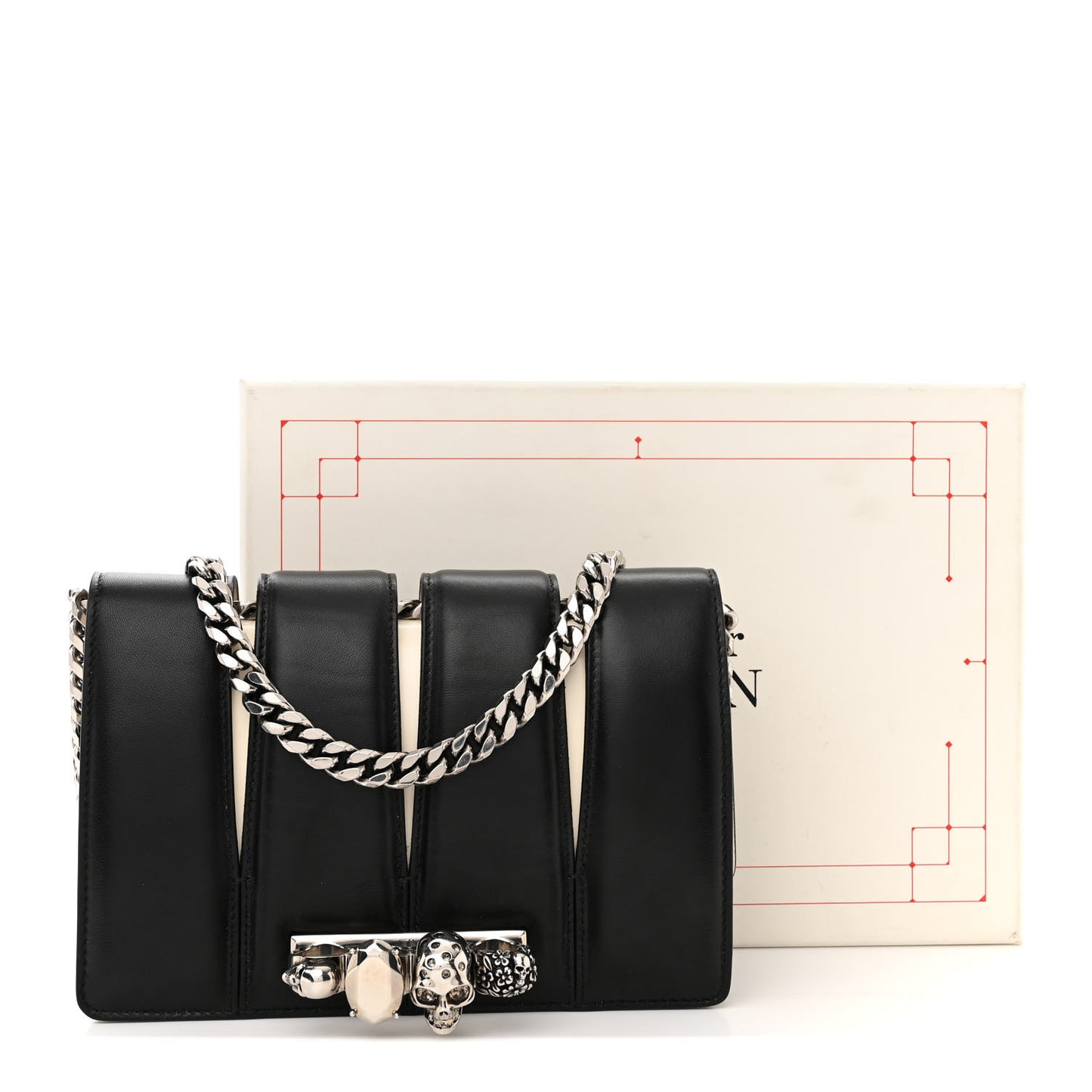 Calfskin Slash Knuckle Shoulder Bag Black Ivory