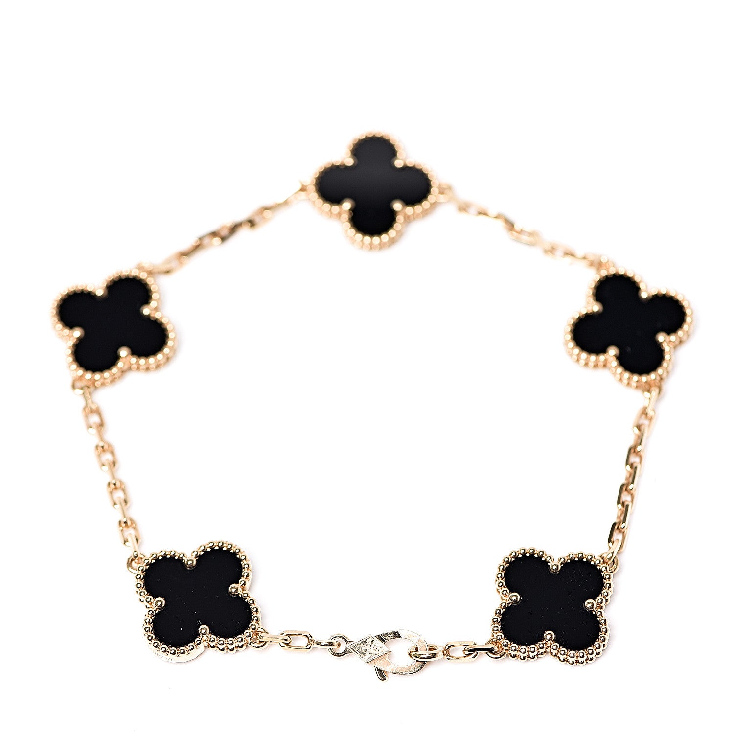 Van Cleef & Arpels 18K Yellow Gold Black Onyx 5 Motifs Vintage Alhambra Bracelet 2 of 4