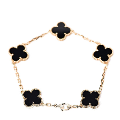 Van Cleef & Arpels 18K Yellow Gold Black Onyx 5 Motifs Vintage Alhambra Bracelet 2 of 4