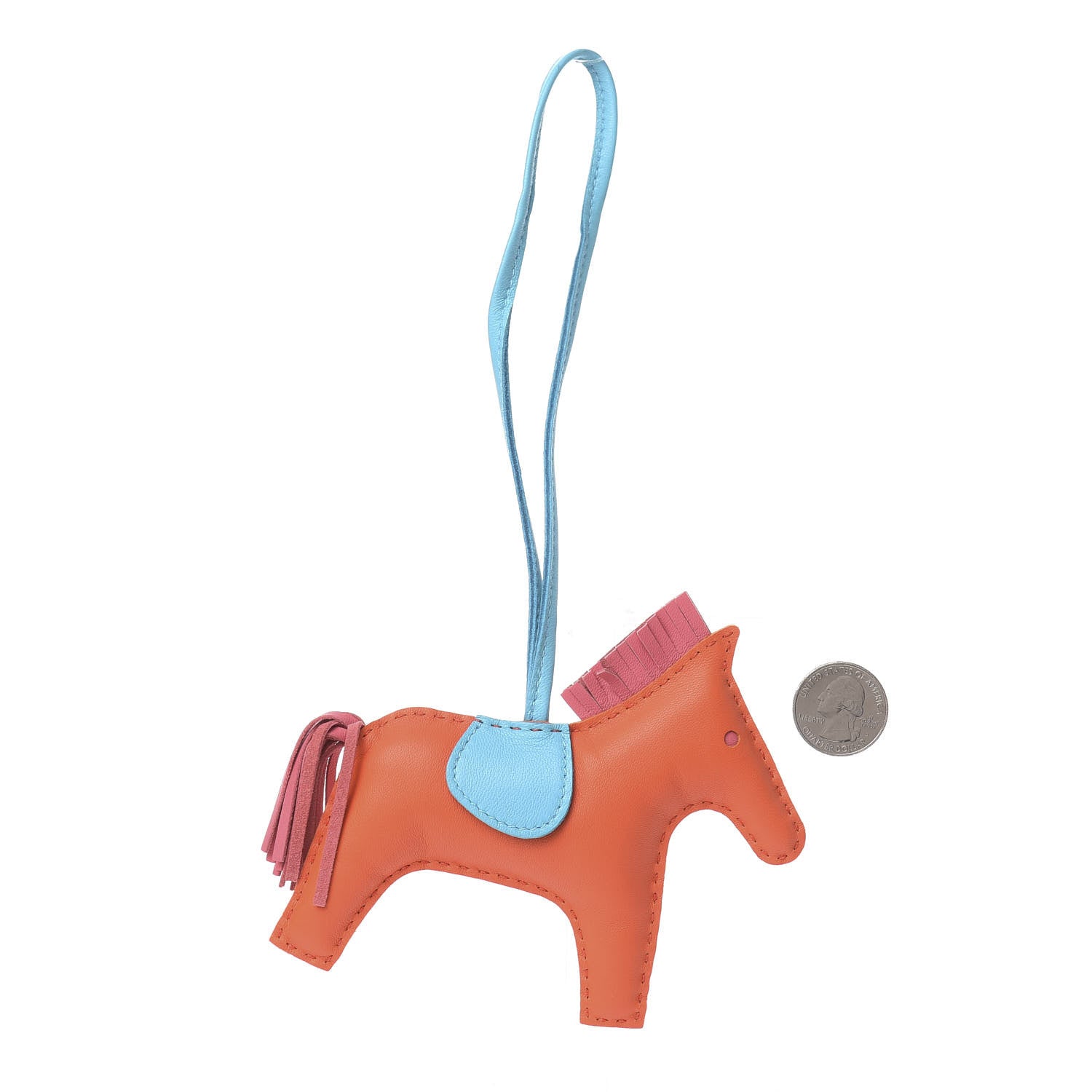 Hermes Milo Lambskin Grigri Rodeo Horse Bag Charm PM Orange Poppy Rose Azalee Bleu Azteque 2 of 4